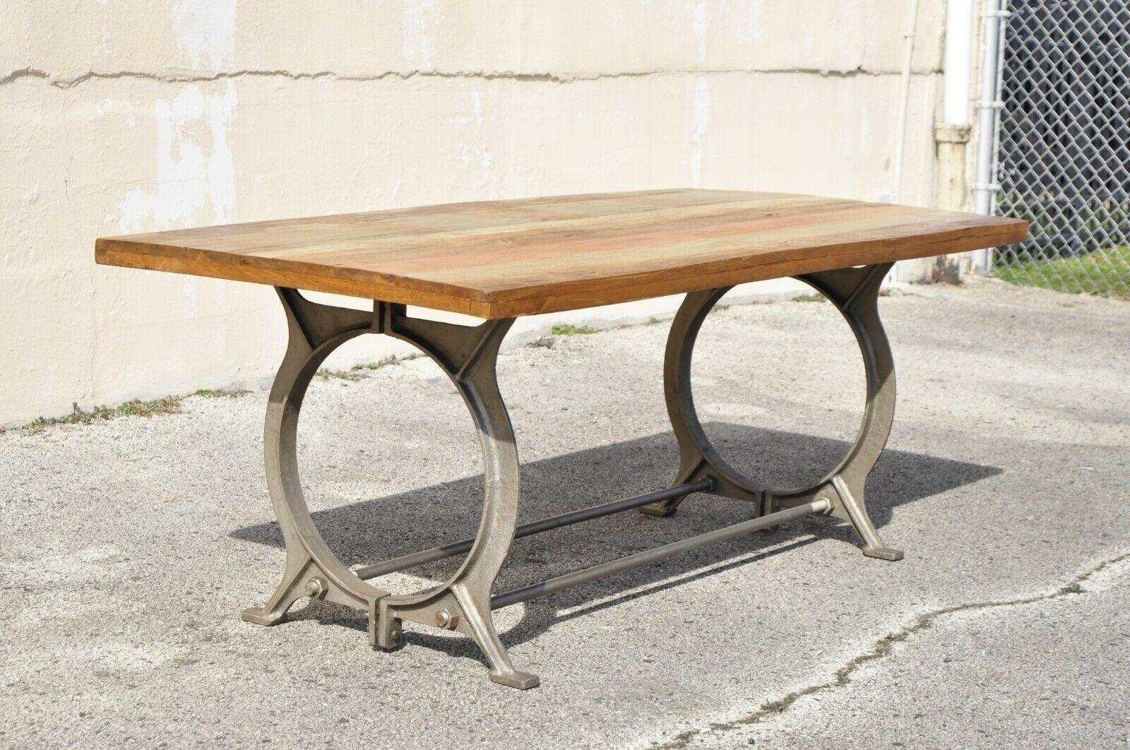 Industrial Style Cast Iron and Reclaimed Wood Farmhouse Rustic Dining Table For Sale 8