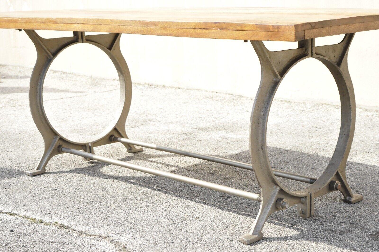 Industrial Style Cast Iron and Reclaimed Wood Farmhouse Rustic Dining Table In Good Condition For Sale In Philadelphia, PA