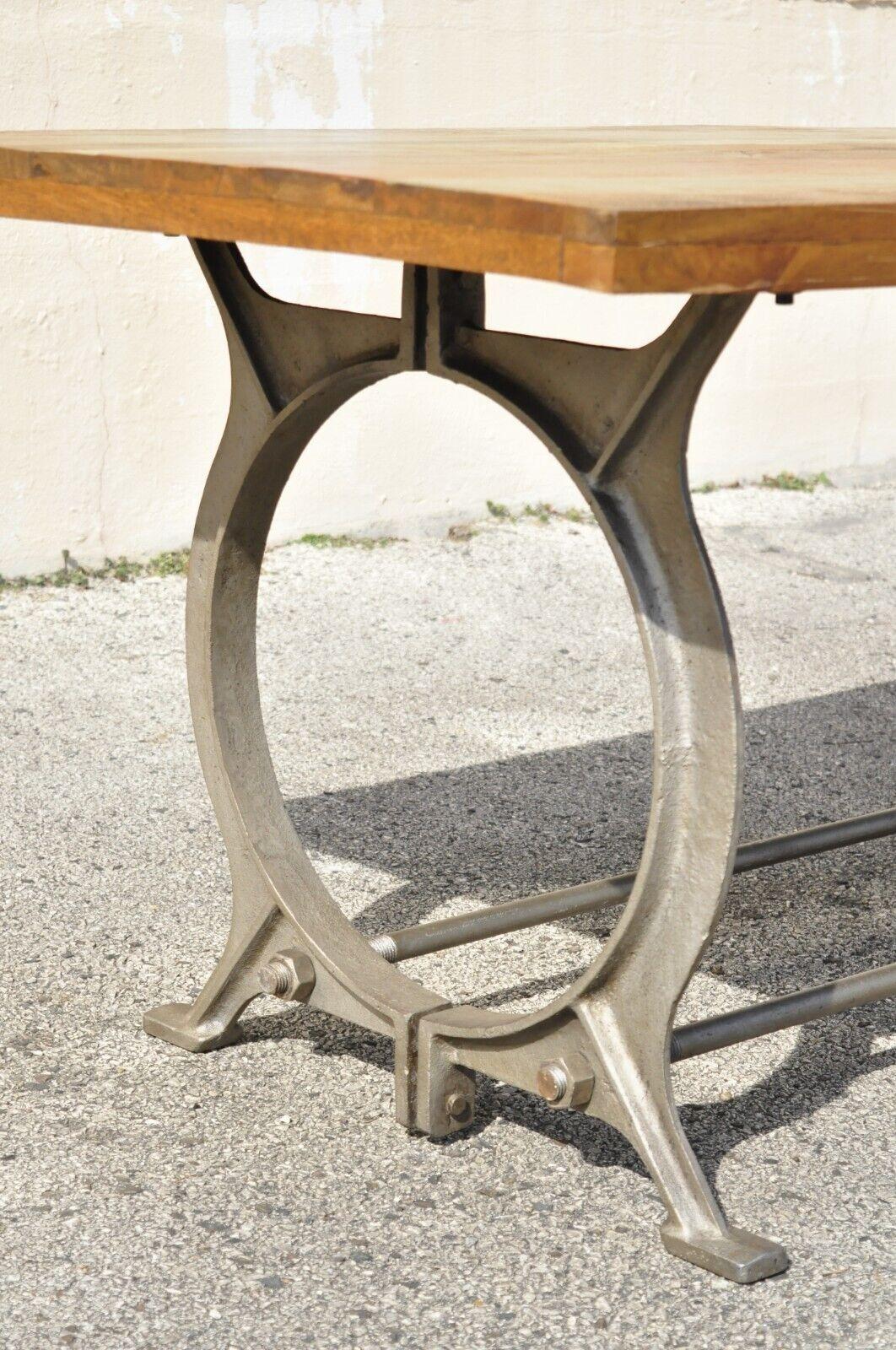 Contemporary Industrial Style Cast Iron and Reclaimed Wood Farmhouse Rustic Dining Table For Sale