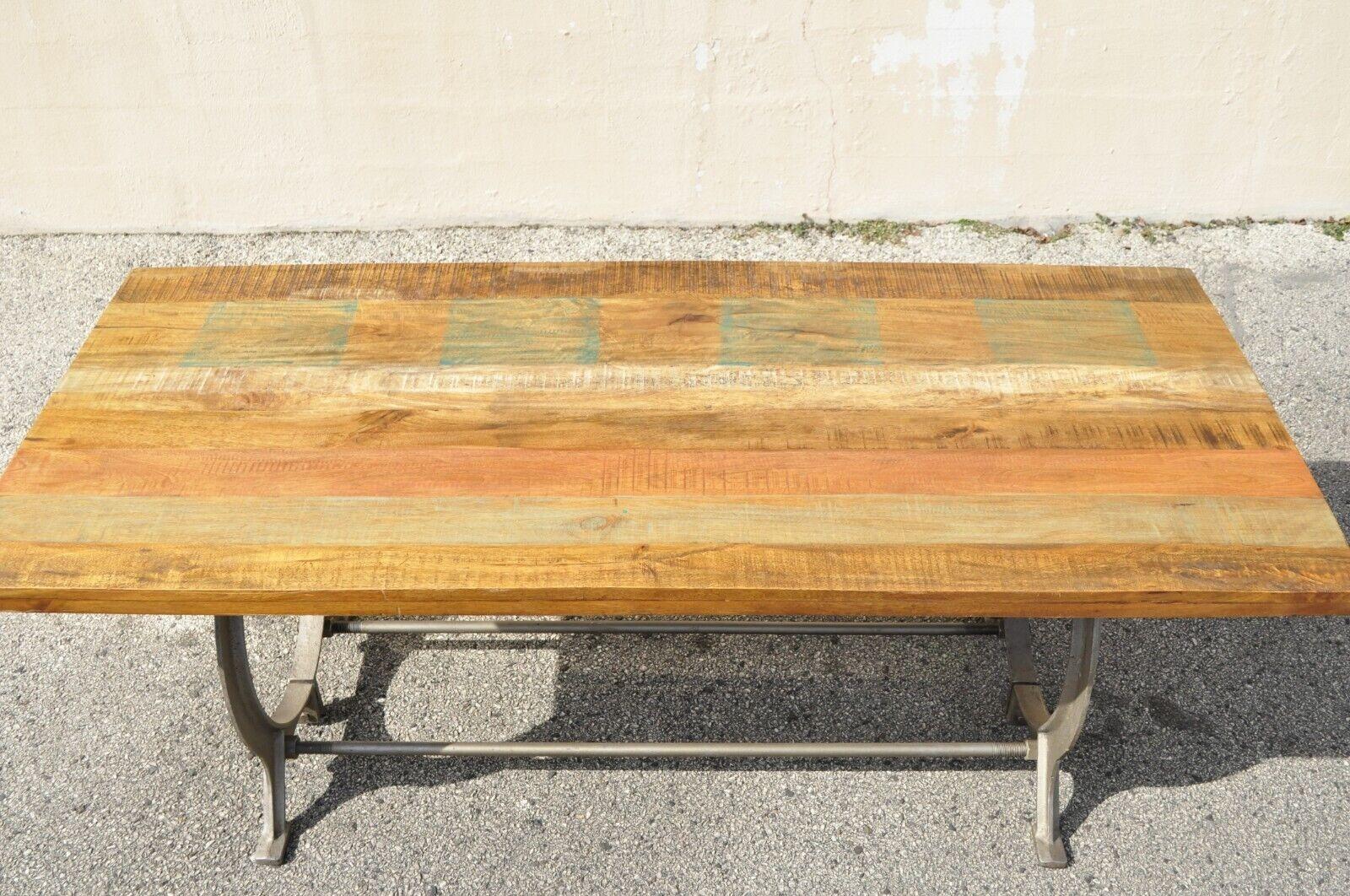 Industrial Style Cast Iron and Reclaimed Wood Farmhouse Rustic Dining Table For Sale 1