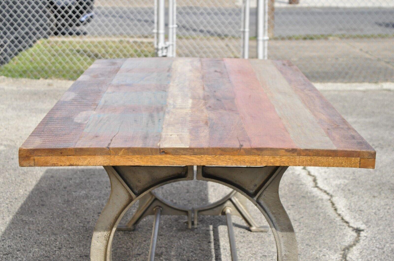 Industrial Style Cast Iron and Reclaimed Wood Farmhouse Rustic Dining Table For Sale 4