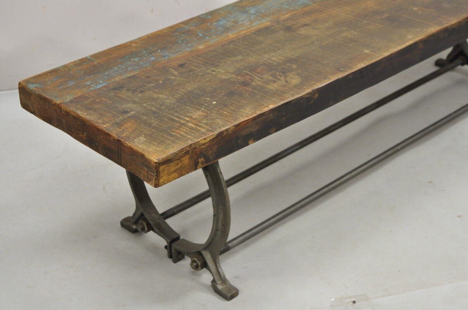 Contemporary Industrial Style Cast Iron and Reclaimed Wood Farmhouse Rustic Long Bench For Sale