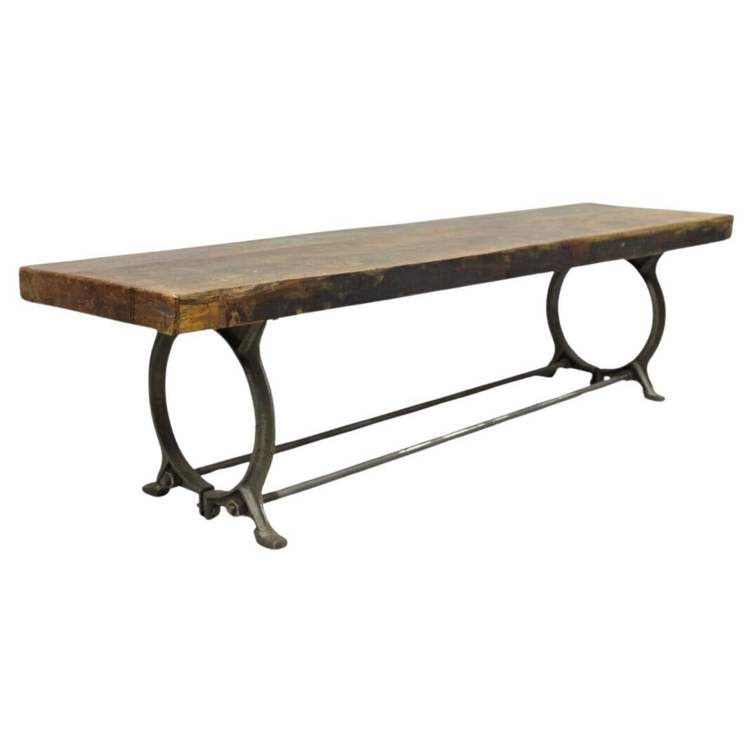 Industrial Style Cast Iron and Reclaimed Wood Farmhouse Rustic Long Bench For Sale