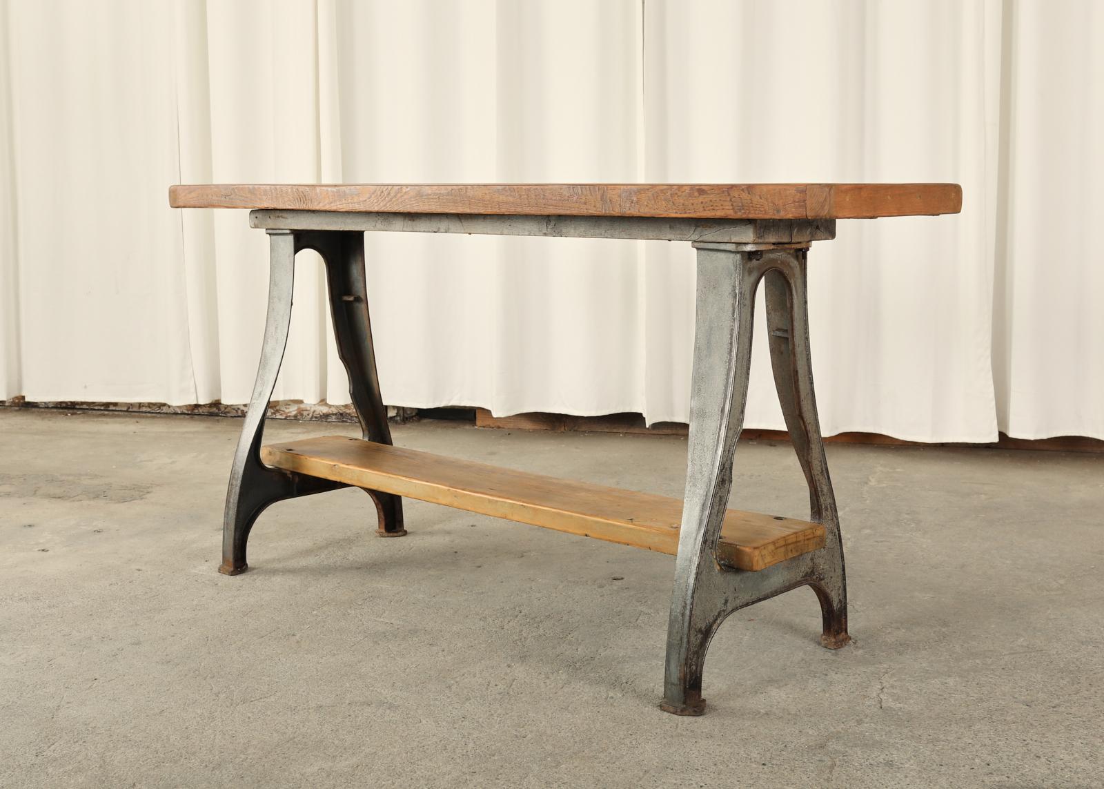 Industrial Style Cast Iron Leg Trestle Console Table 3