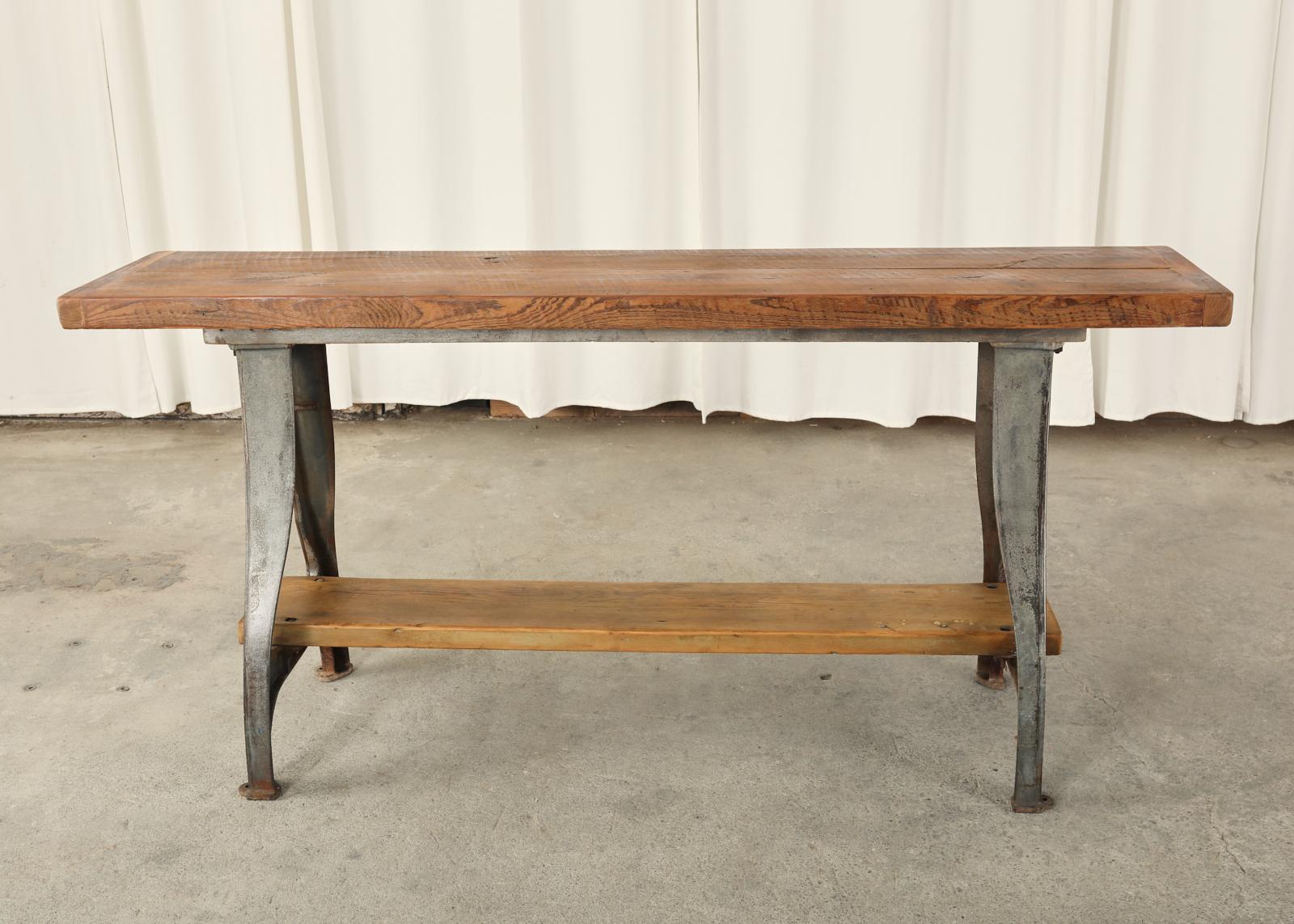 Industrial Style Cast Iron Leg Trestle Console Table 6