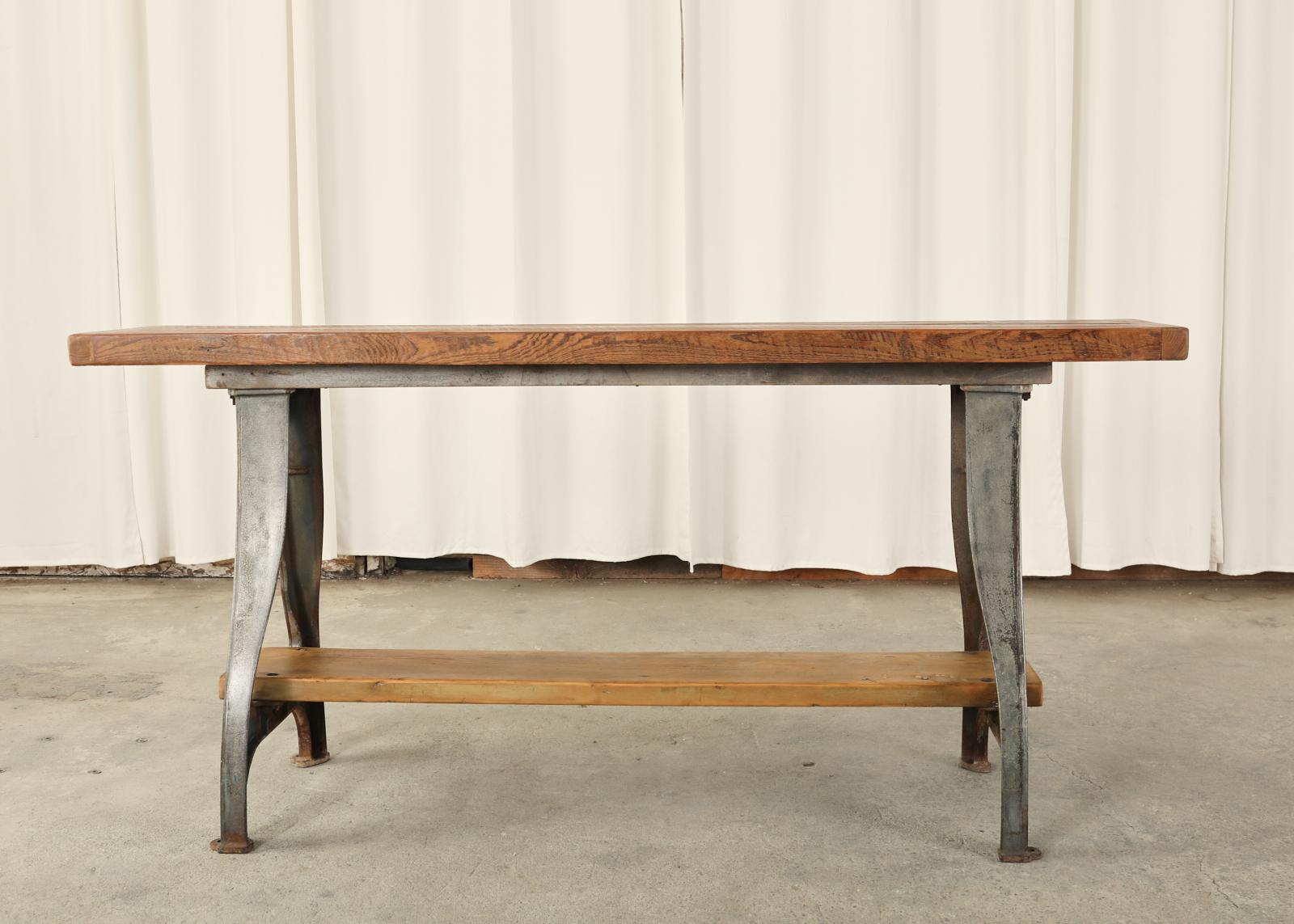 Industrial Style Cast Iron Leg Trestle Console Table 7