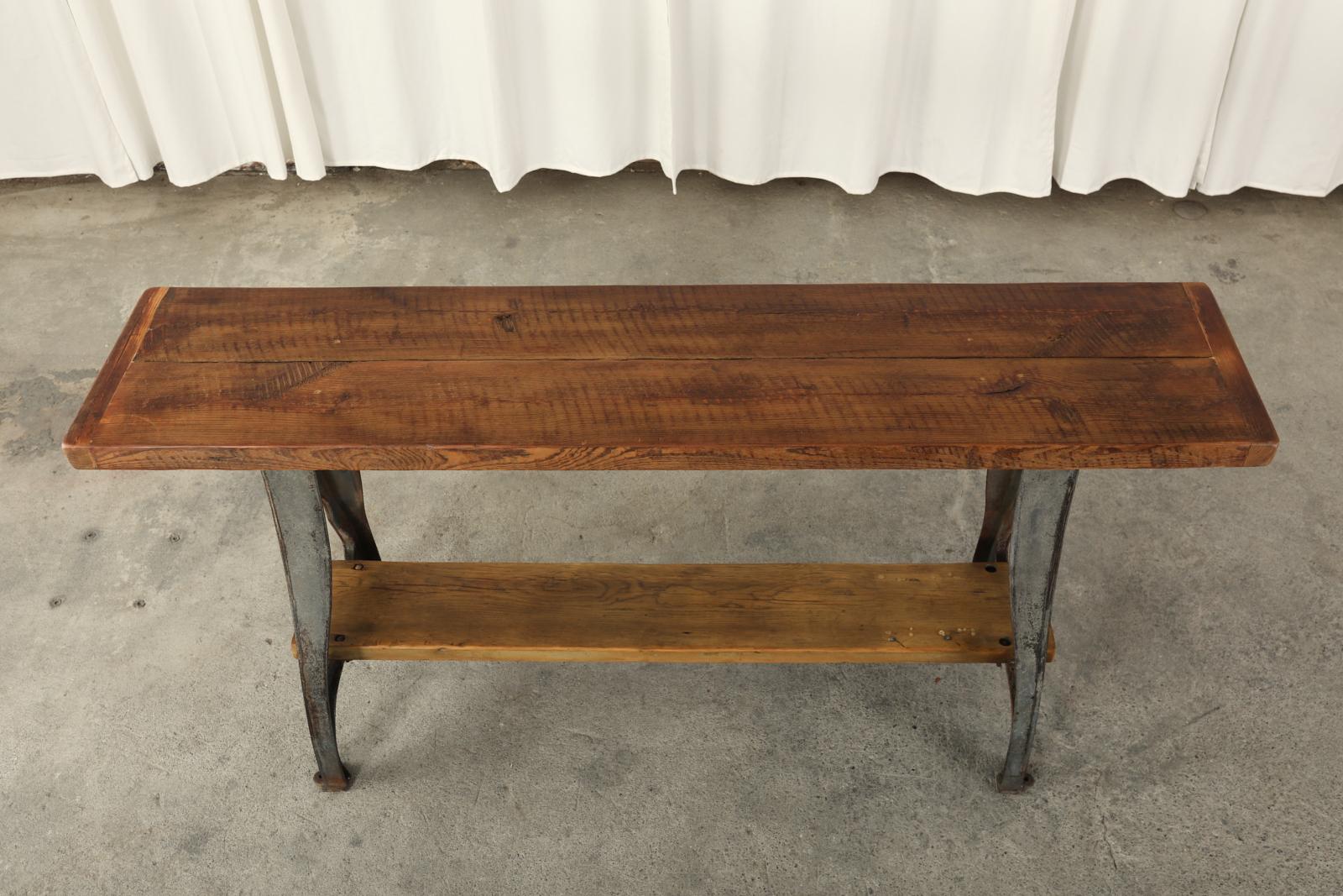 Hand-Crafted Industrial Style Cast Iron Leg Trestle Console Table
