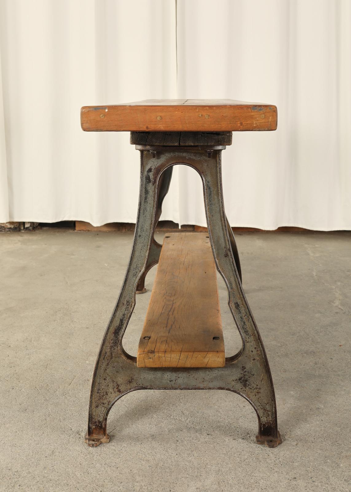 20th Century Industrial Style Cast Iron Leg Trestle Console Table