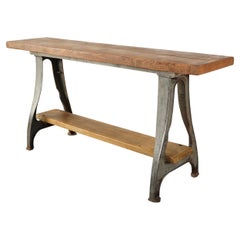 Vintage Industrial Style Cast Iron Leg Trestle Console Table