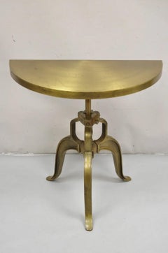 Industrial Style Cast Iron Metal Demilune Console Table with Crank Height Adjust