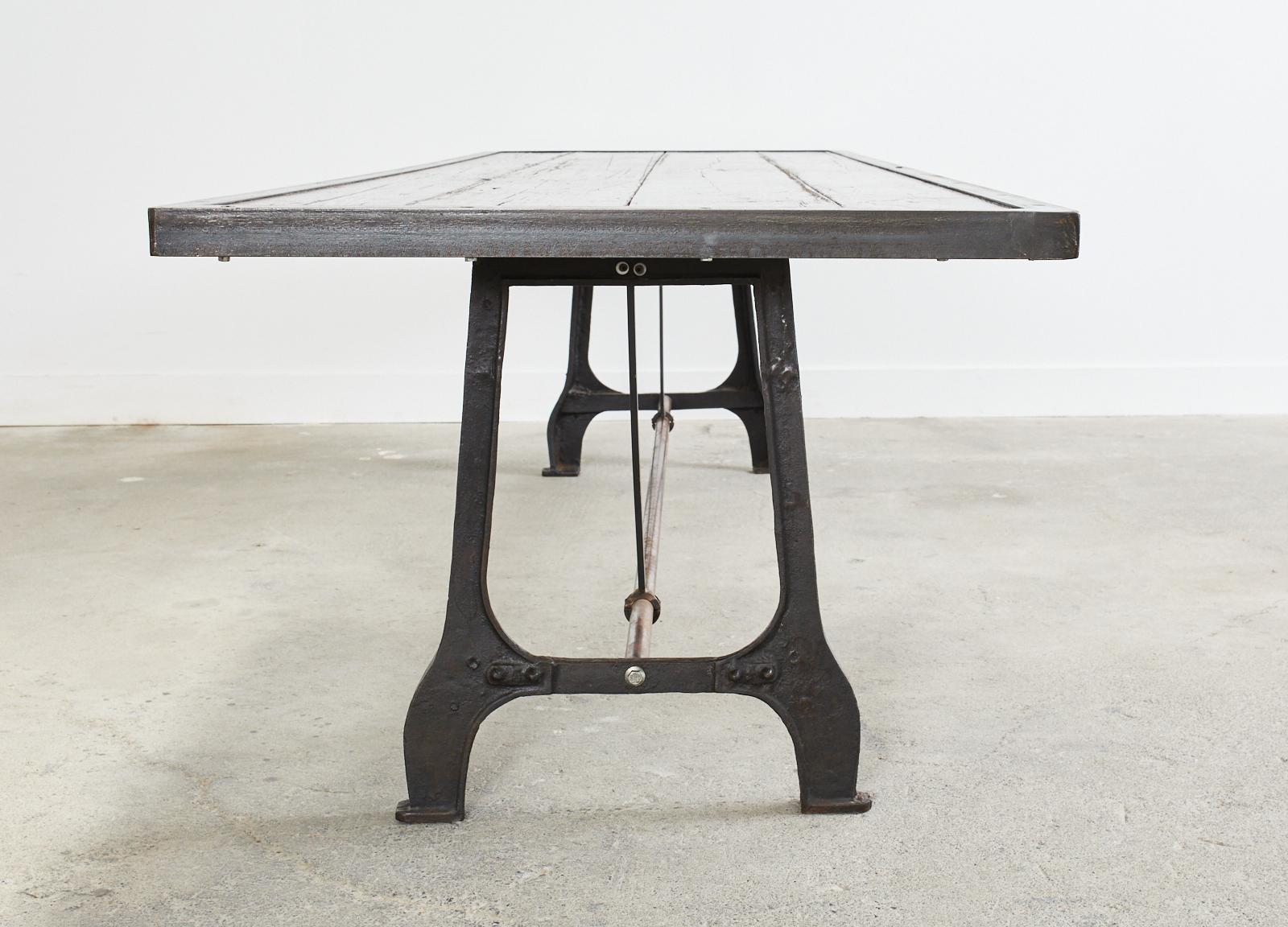 Industrial Style Cast Iron Plank Top Trestle Dining Table  3