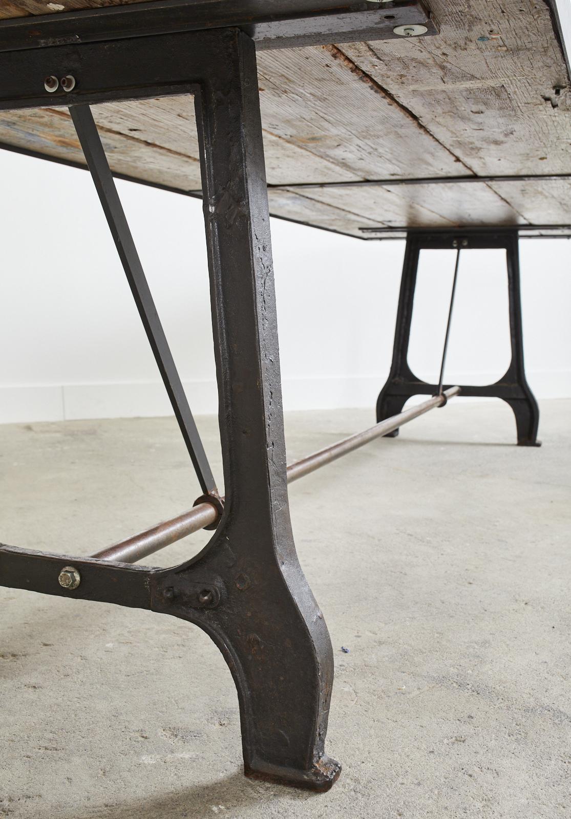 Industrial Style Cast Iron Plank Top Trestle Dining Table 7