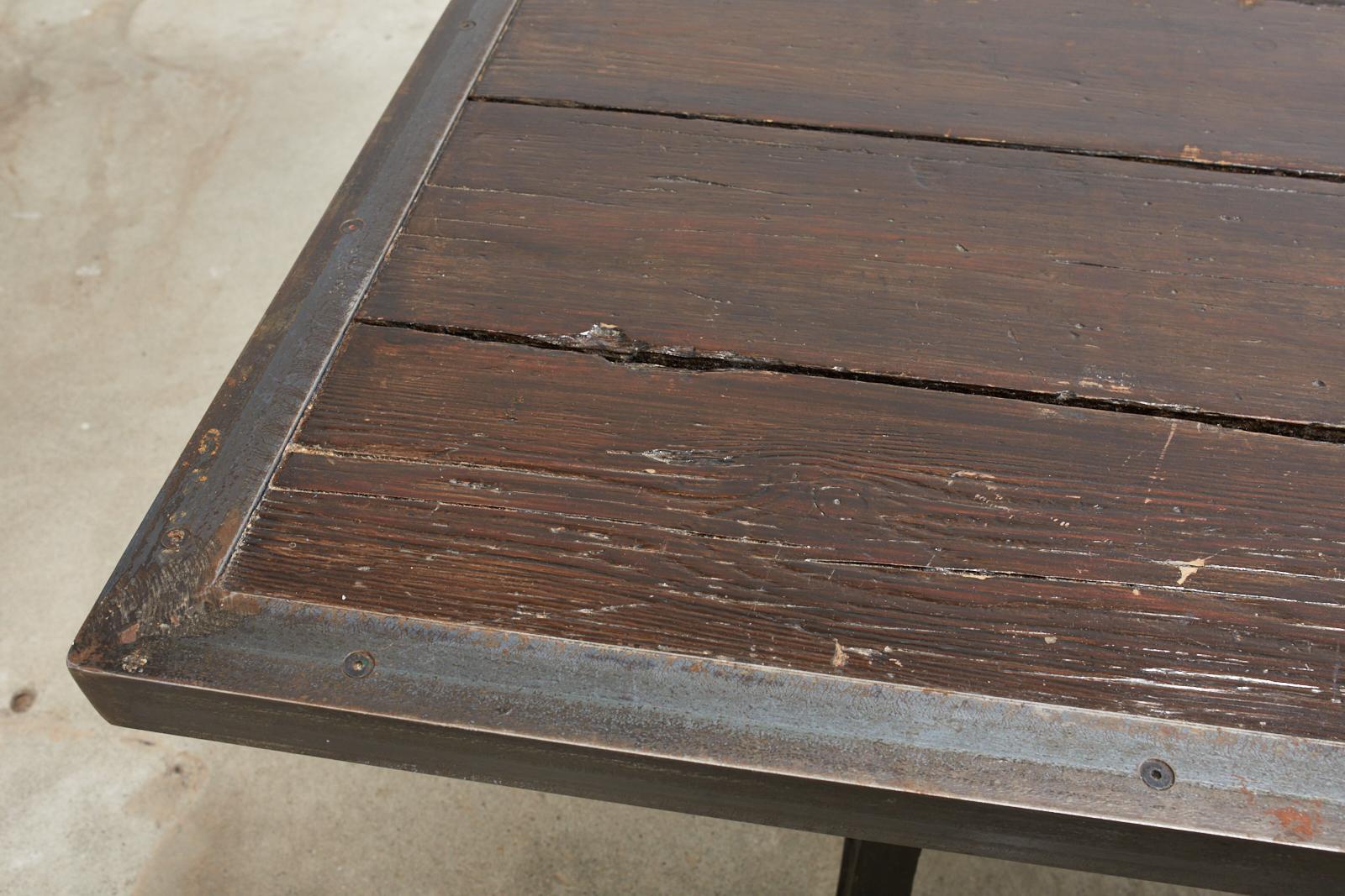 Industrial Style Cast Iron Plank Top Trestle Dining Table  2