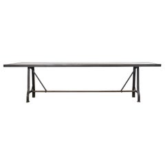 Industrial Style Cast Iron Plank Top Trestle Dining Table
