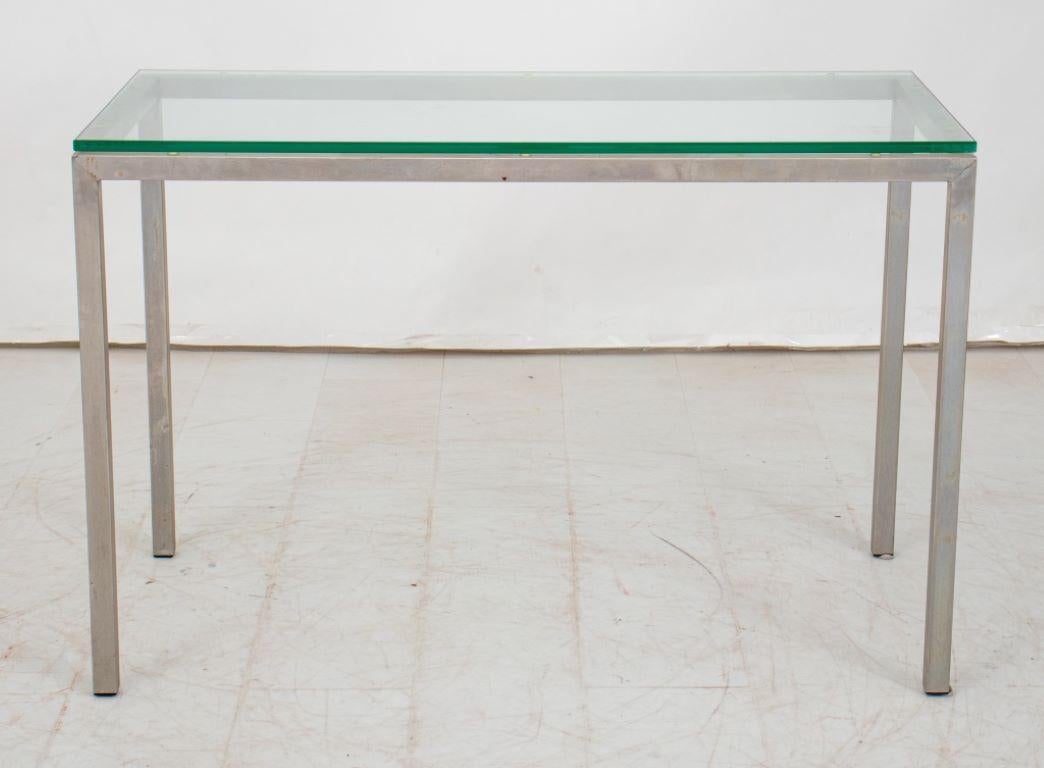Industrial Style Chrome And Glass Side Table. Provenance: From a Riverside Drive Collection. 