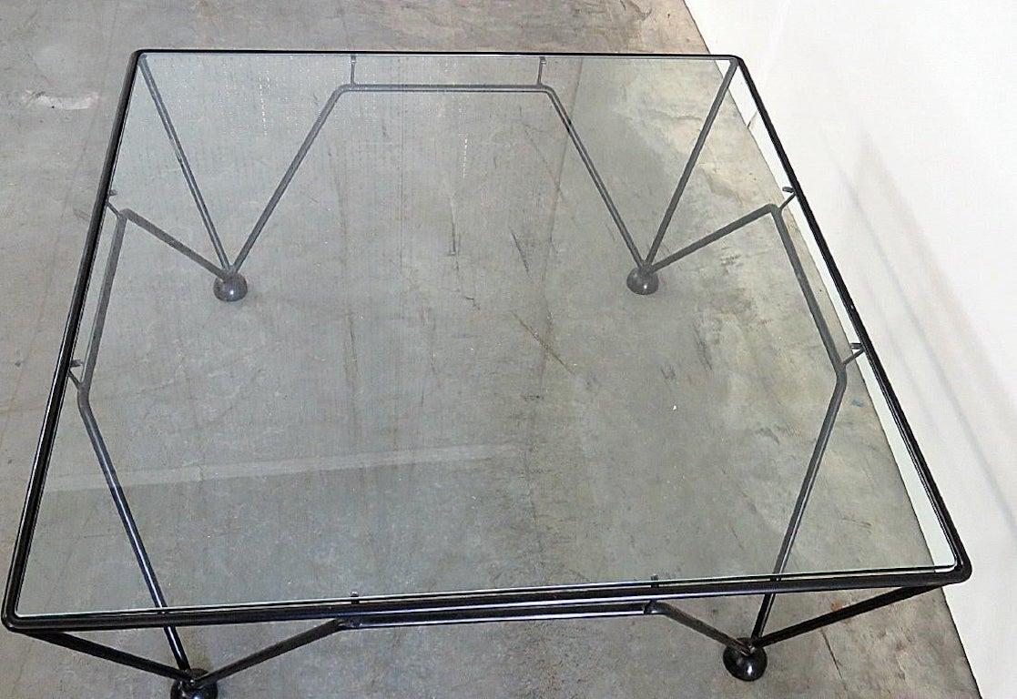 Industrial Style Cocktail Table with Glass Top After Italian Paolo Piva In Good Condition In Atlanta, GA