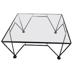 Industrial Style Cocktail Table with Glass Top After Italian Paolo Piva