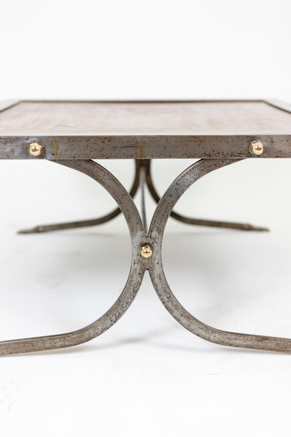 20th Century Industrial Style Coffee Table in Silver and Leather, 1970s For Sale