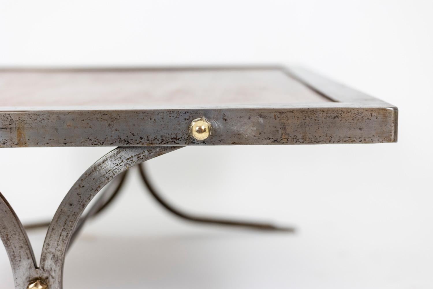 Industrial Style Coffee Table in Silver and Leather, 1970s For Sale 1