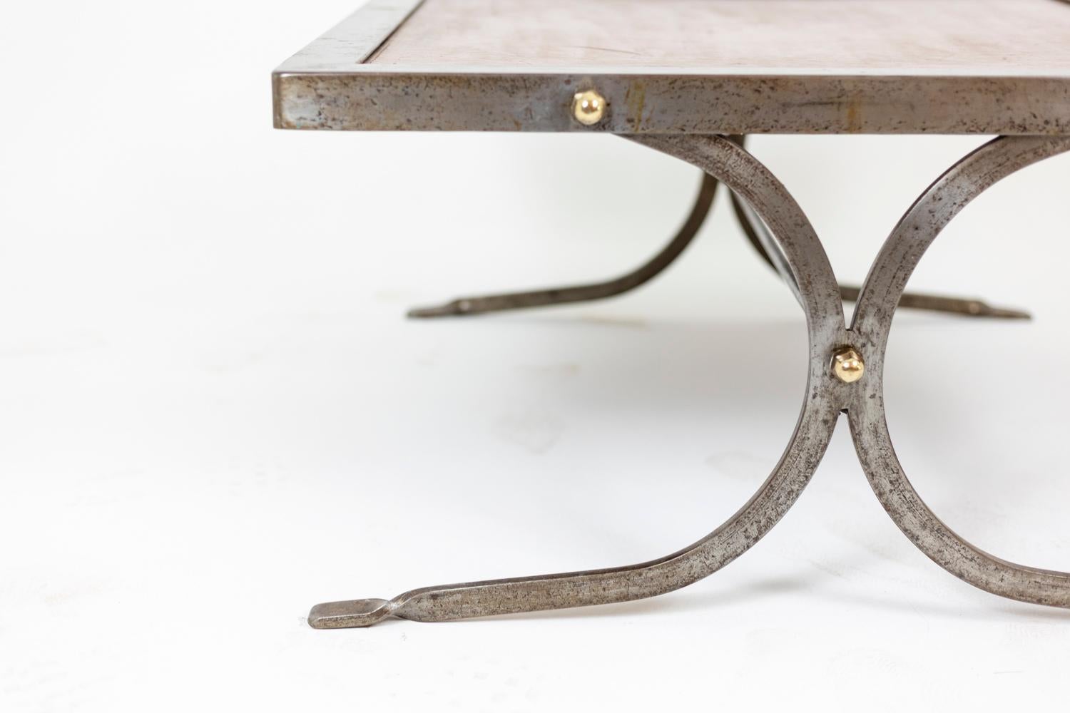 Industrial Style Coffee Table in Silver and Leather, 1970s For Sale 3