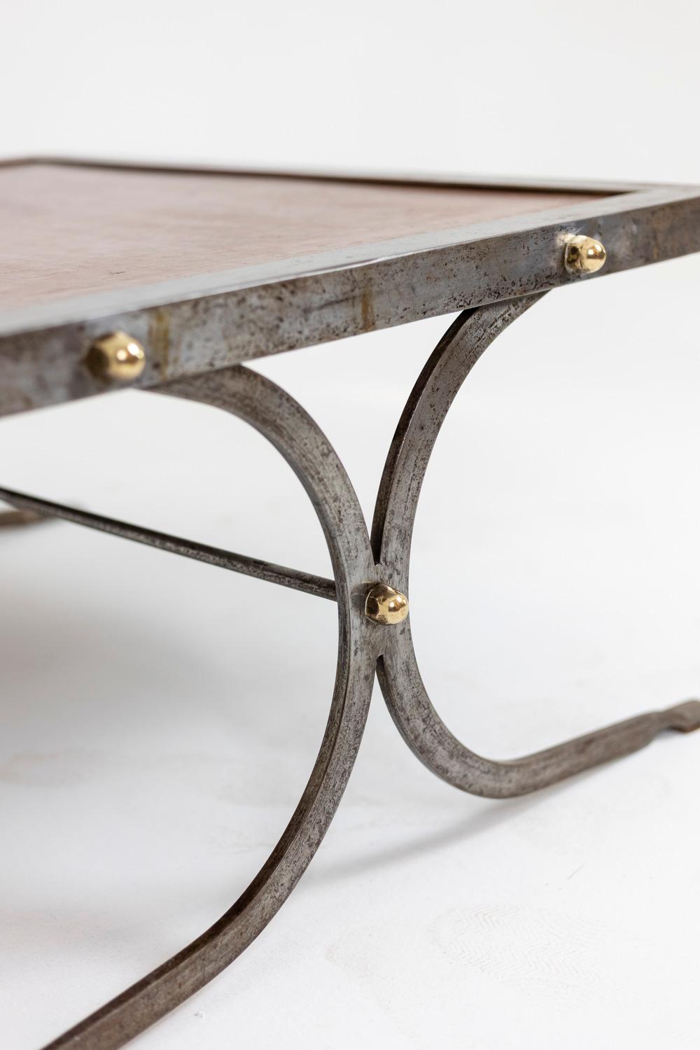 Industrial Style Coffee Table in Silver and Leather, 1970s For Sale 4