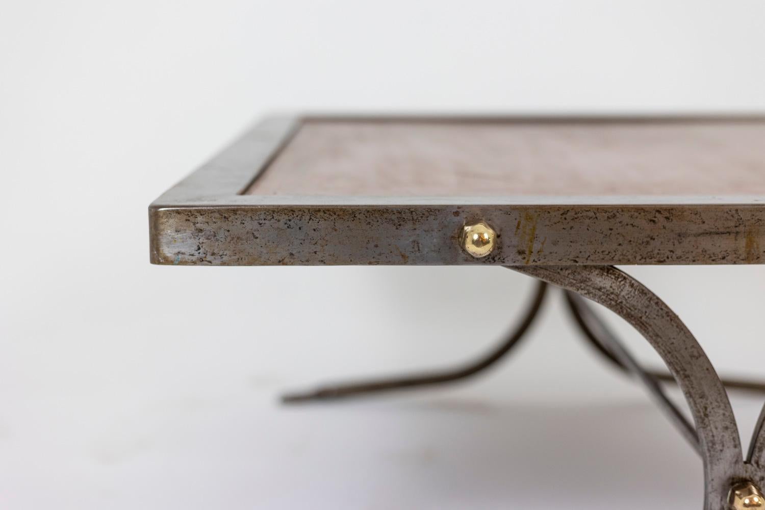 Industrial Style Coffee Table in Silver and Leather, 1970s For Sale 5