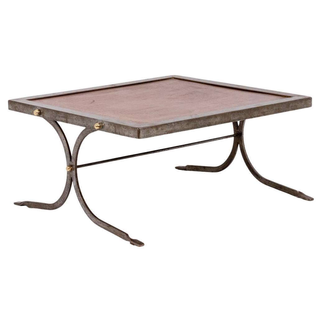 Industrial Style Coffee Table in Silver and Leather, 1970s For Sale