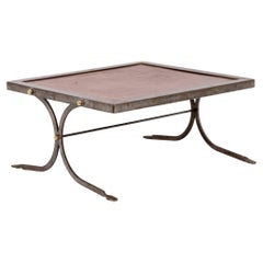 Industrial Style Coffee Table in Silver and Leather, 1970s