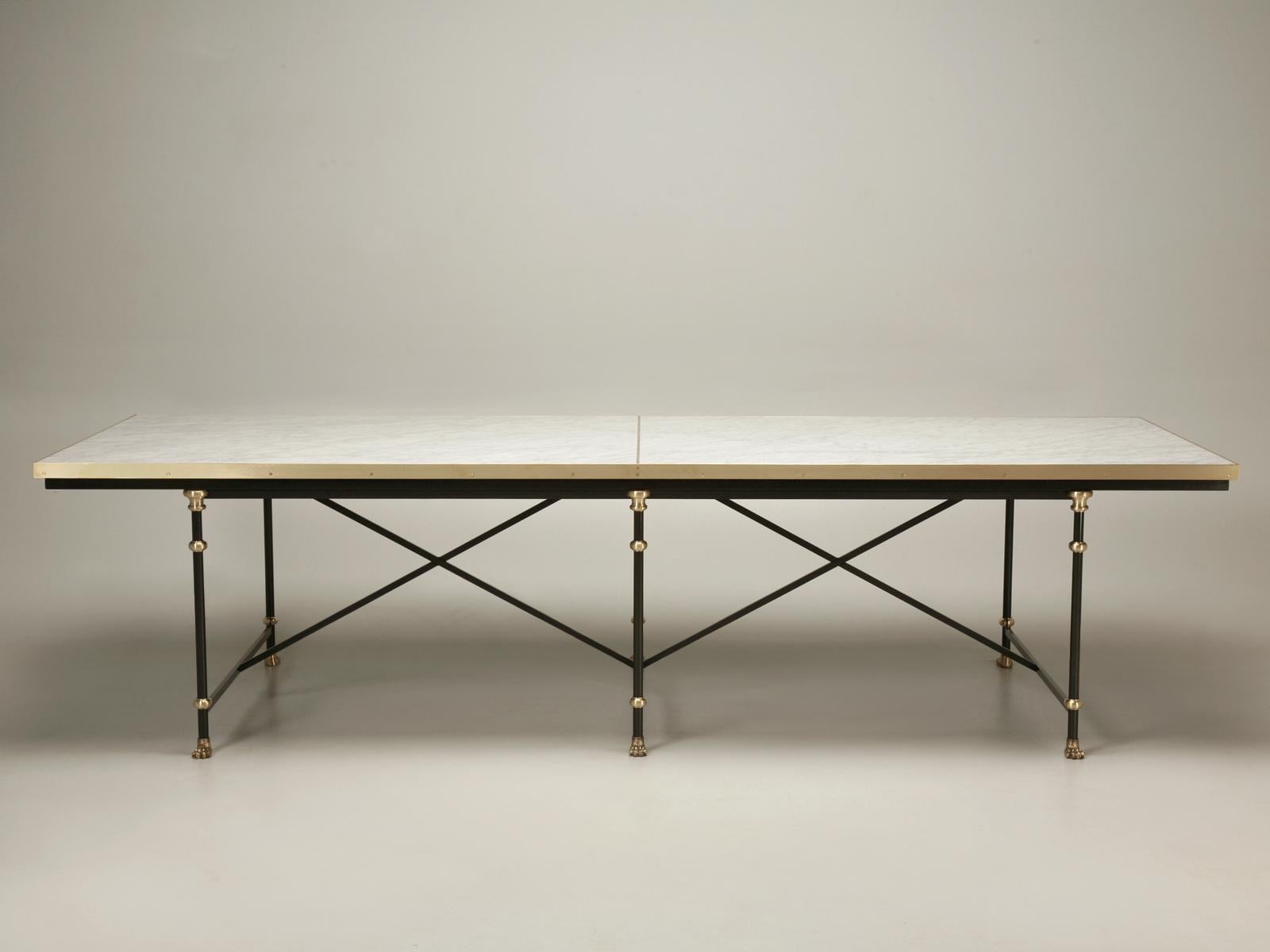 Hand-Crafted French Industrial Inspired Style Dining Table Steel, Brass, and Bronze, Any Size For Sale