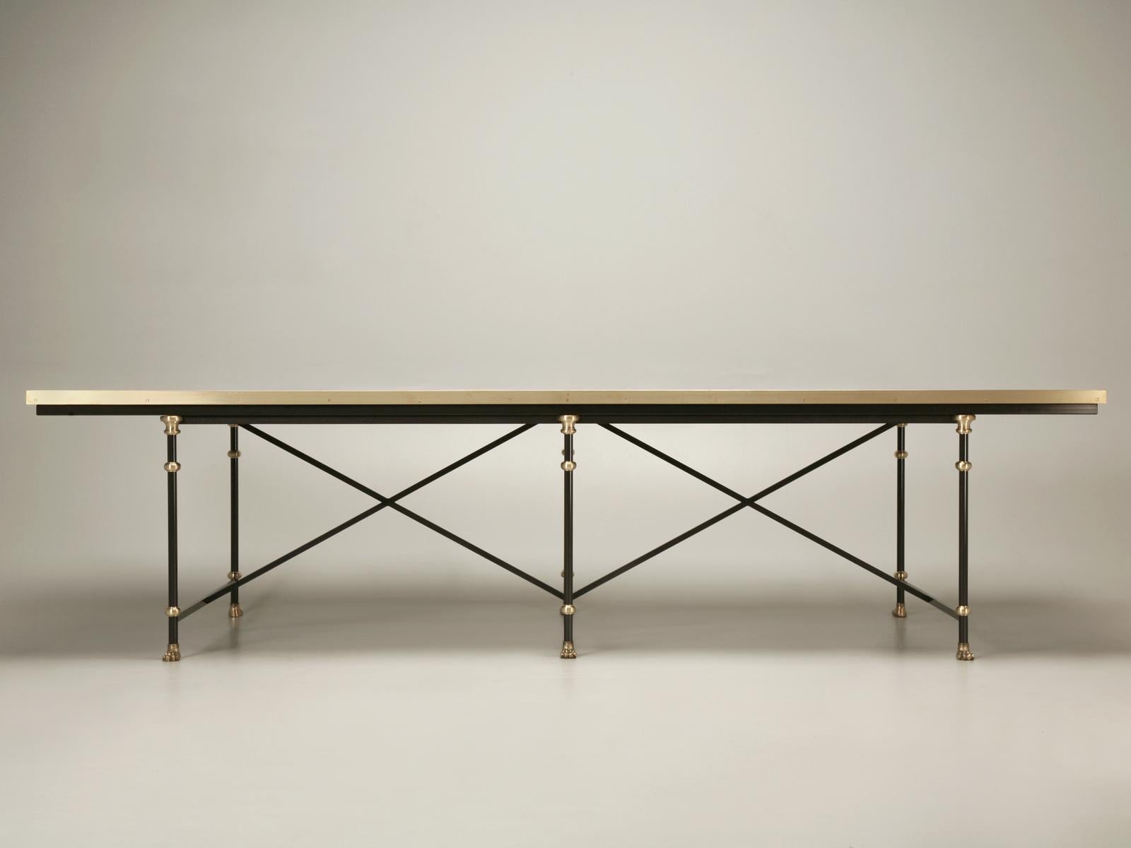 XXIe siècle et contemporain Table de salle à manger de style industriel français en acier, laiton et bronze, toutes les tailles en vente