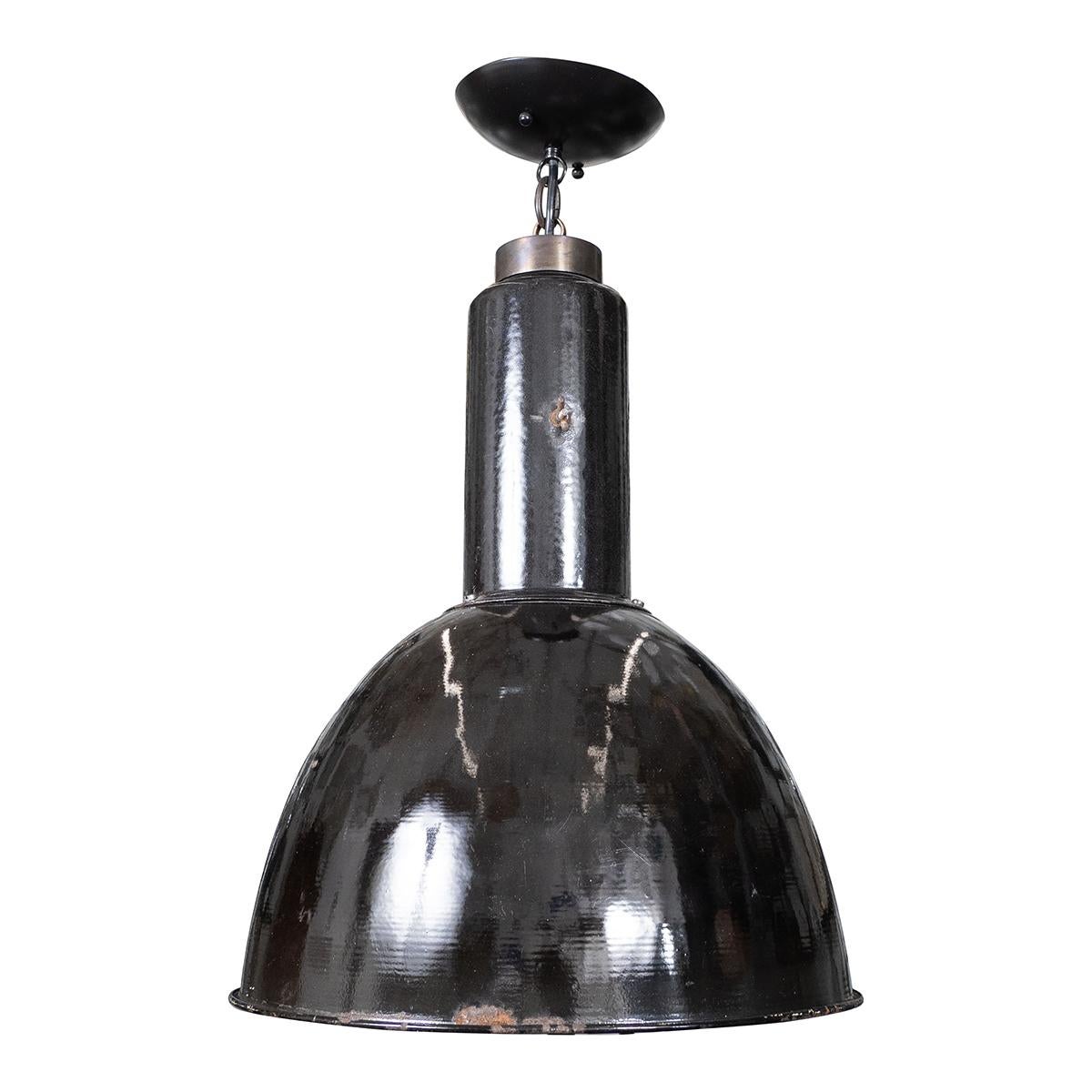 Industrial style, black enameled pendant light fixture.