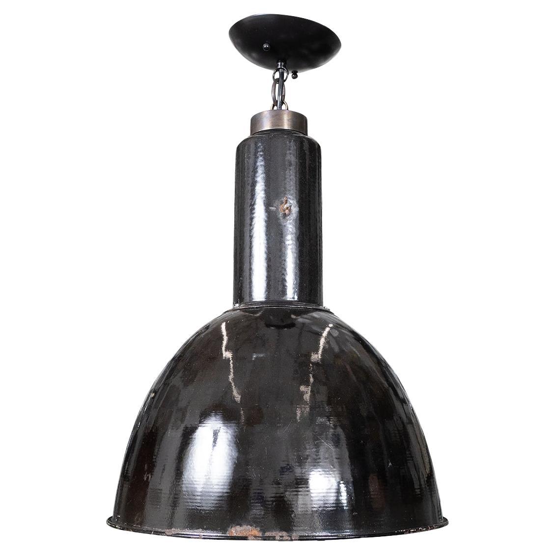 Industrial style enameled pendant fixture For Sale