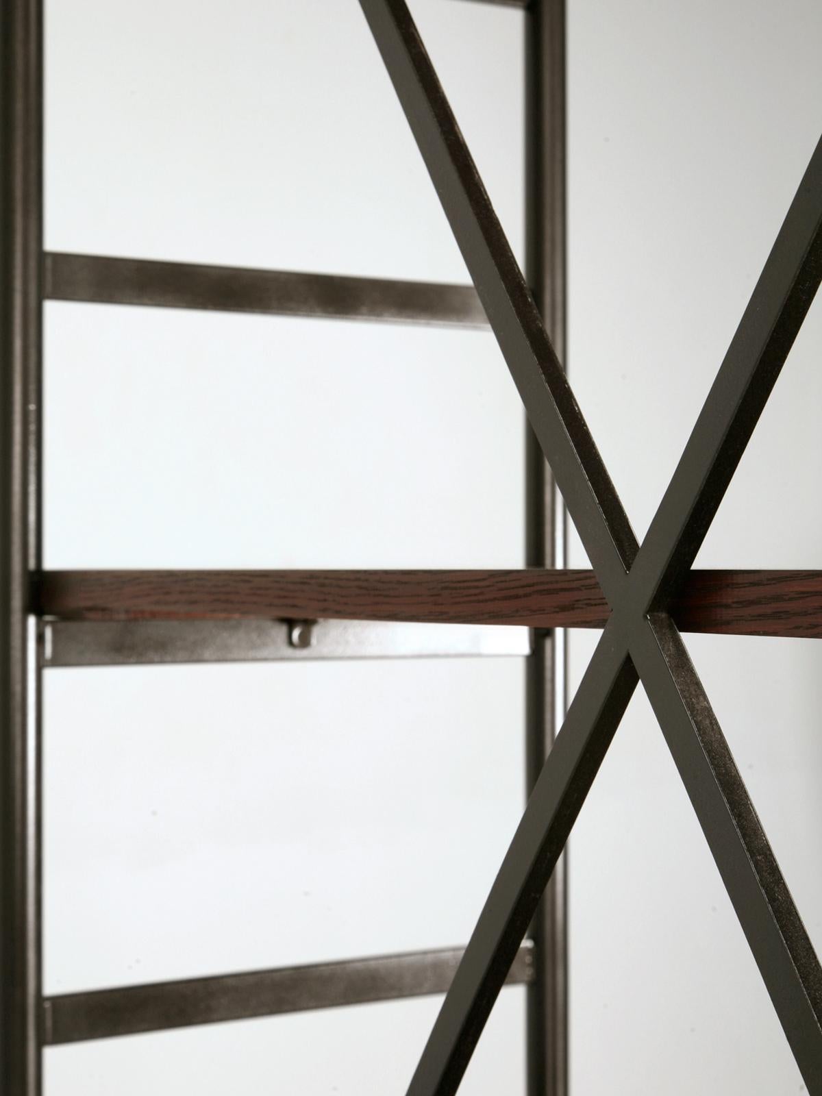 Hand-Crafted Industrial Style Étagère in Steel and Bronze with Oak Shelves in Any Dimension