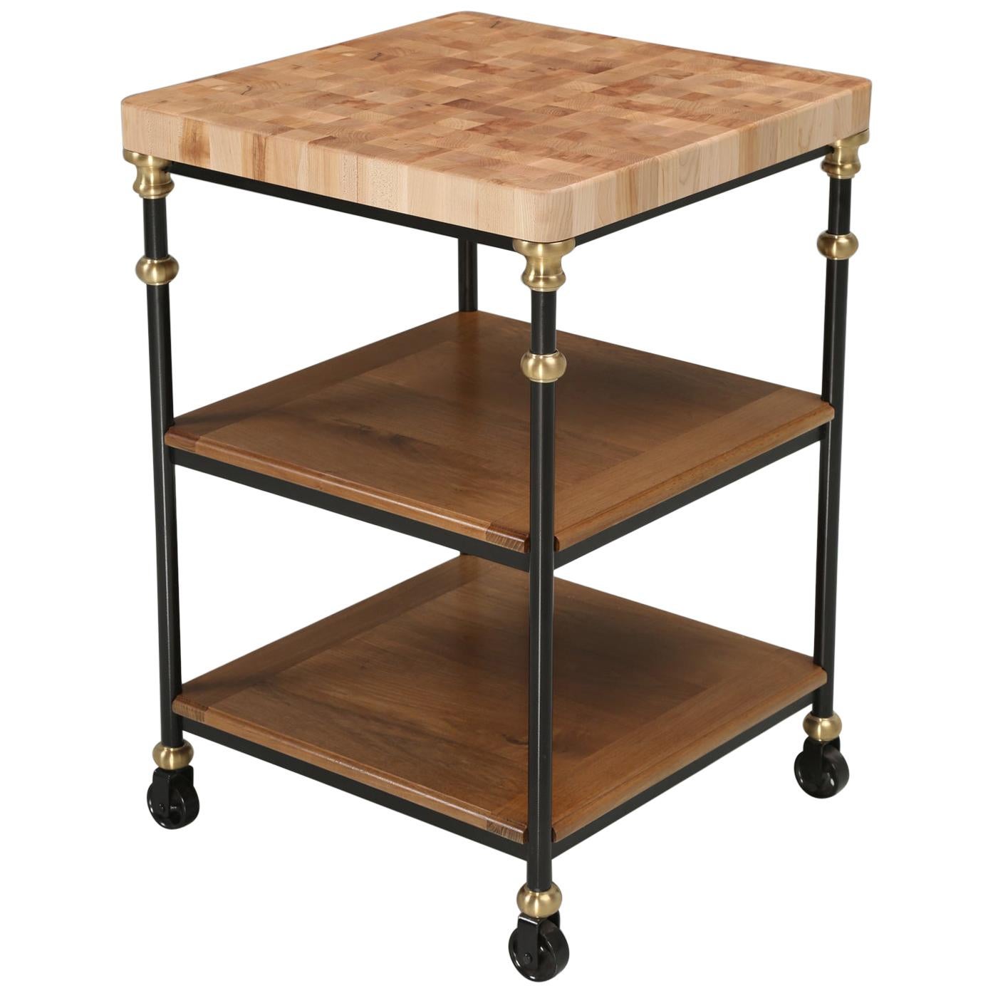 Industrial Style French Inspired Kitchen Island, Butcher Block Top in Any Size For Sale