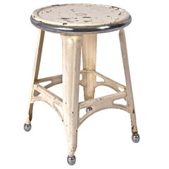 Industrial Style French Stool, in Painted Iron and Chromed Steel, 1940s, France