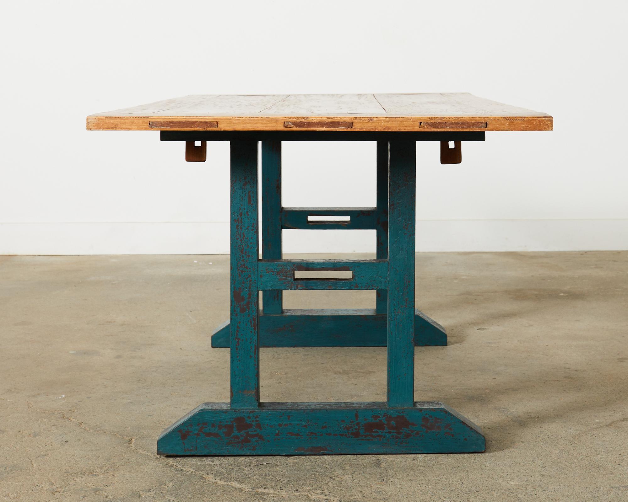 Industrial Style Fruitwood Dining Table with Faux Iron Legs For Sale 5