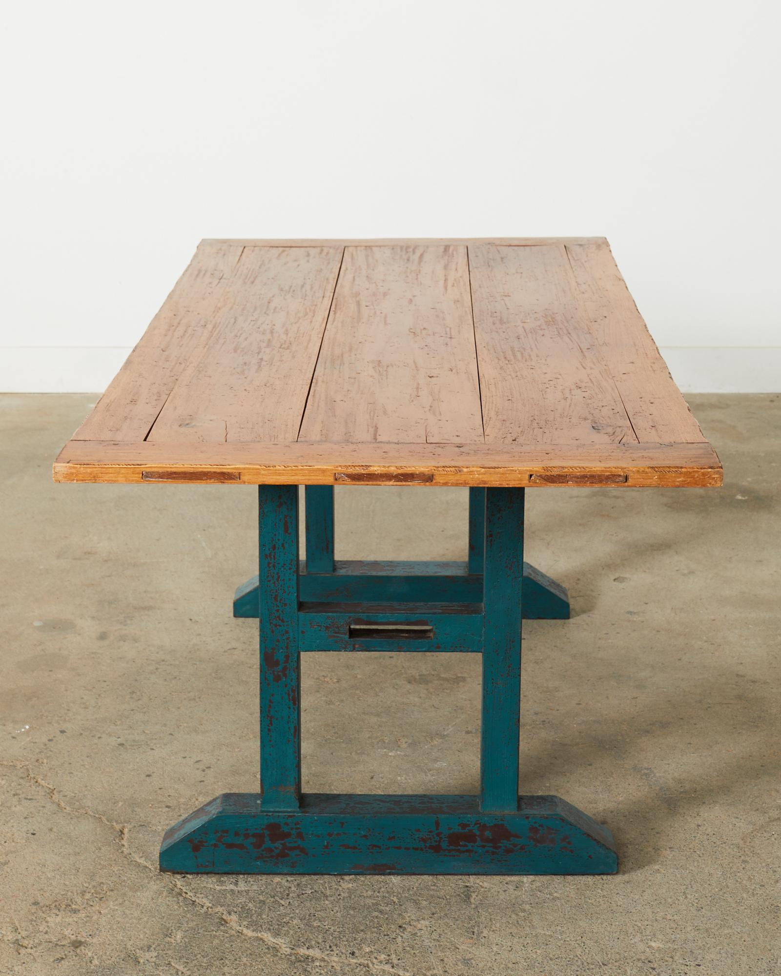 Industrial Style Fruitwood Dining Table with Faux Iron Legs For Sale 11