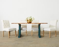 Industrial Style Fruitwood Dining Table with Faux Iron Legs