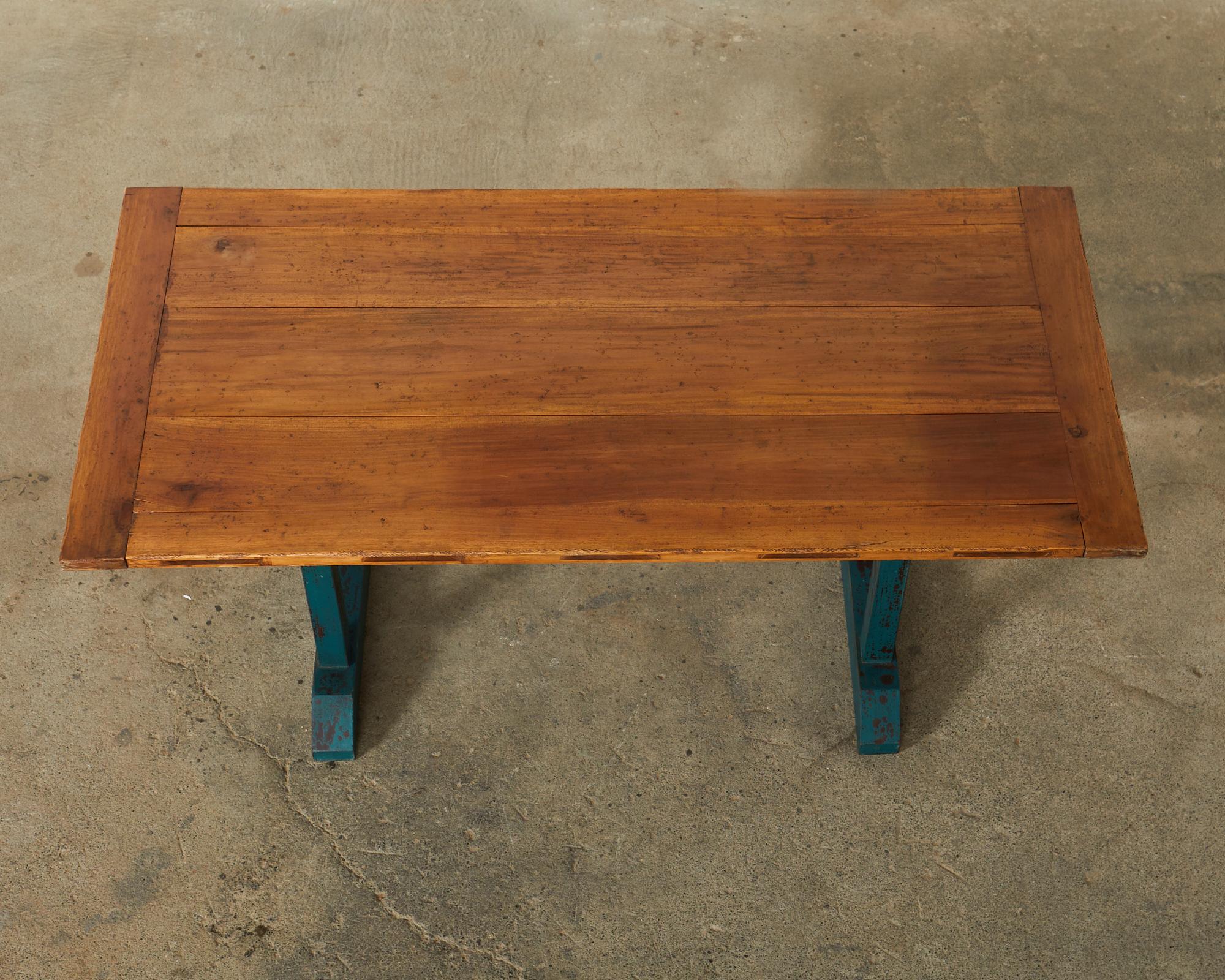 Industrial Style Fruitwood Dining Table with Faux Iron Legs In Good Condition For Sale In Rio Vista, CA