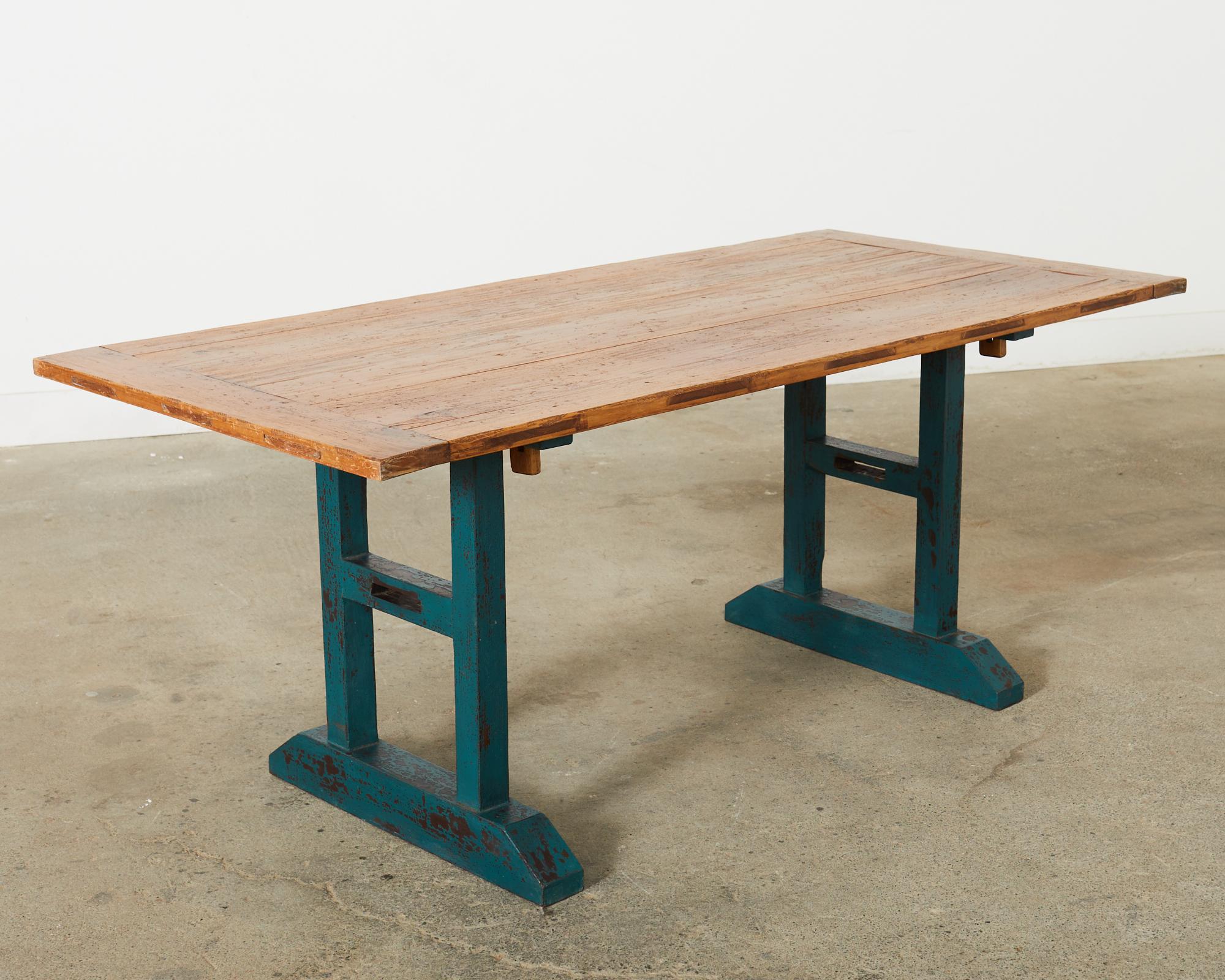 Industrial Style Fruitwood Dining Table with Faux Iron Legs For Sale 2