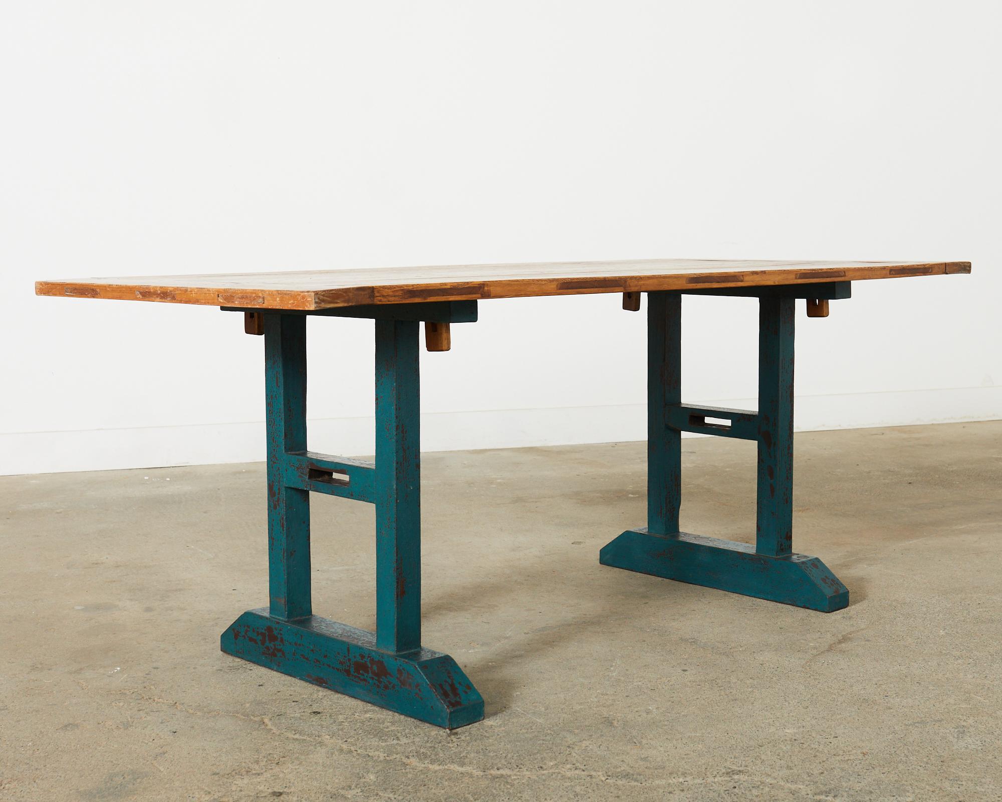 Industrial Style Fruitwood Dining Table with Faux Iron Legs For Sale 4