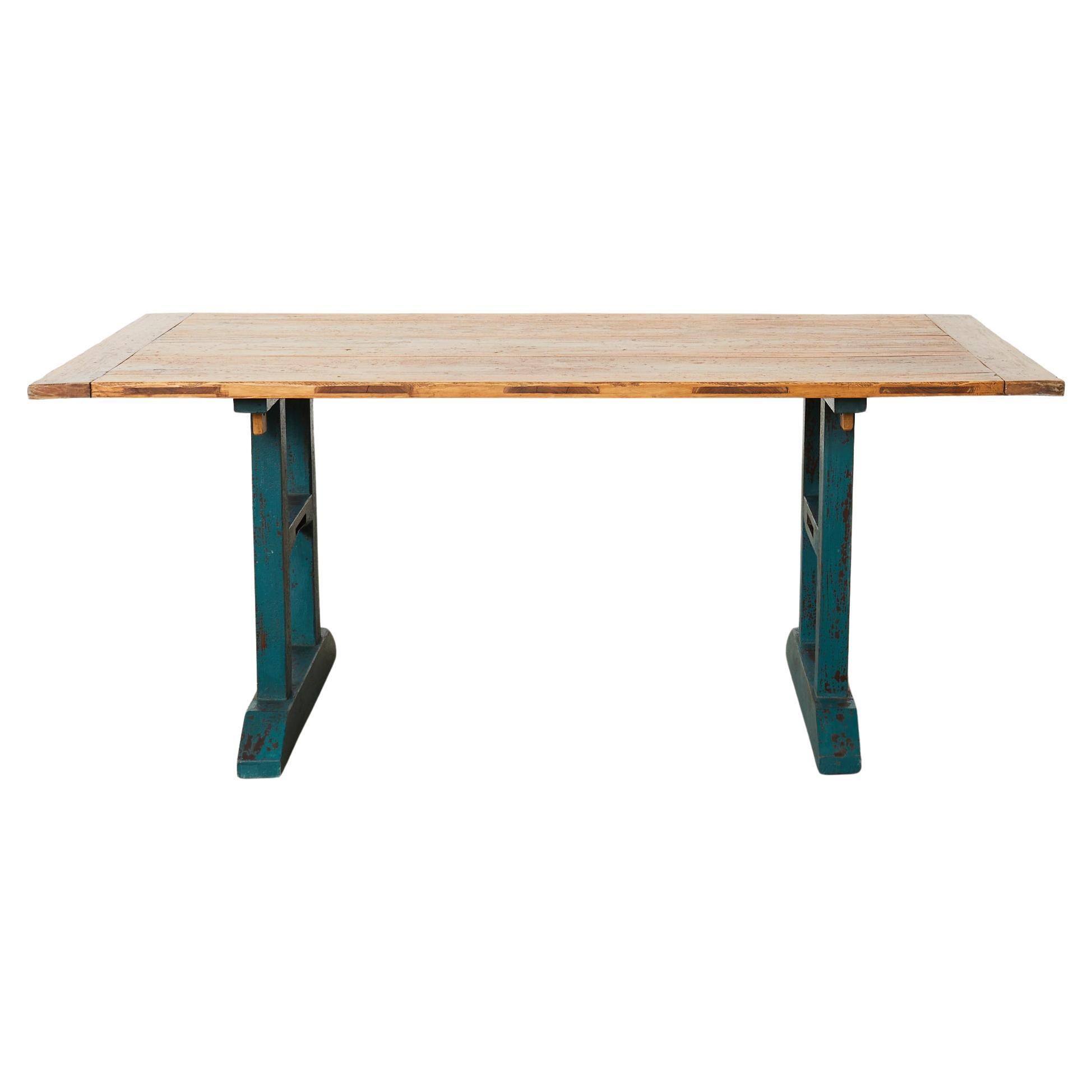 Industrial Style Fruitwood Dining Table with Faux Iron Legs For Sale