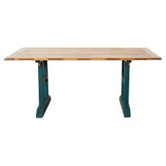 Vintage Industrial Style Fruitwood Dining Table with Faux Iron Legs