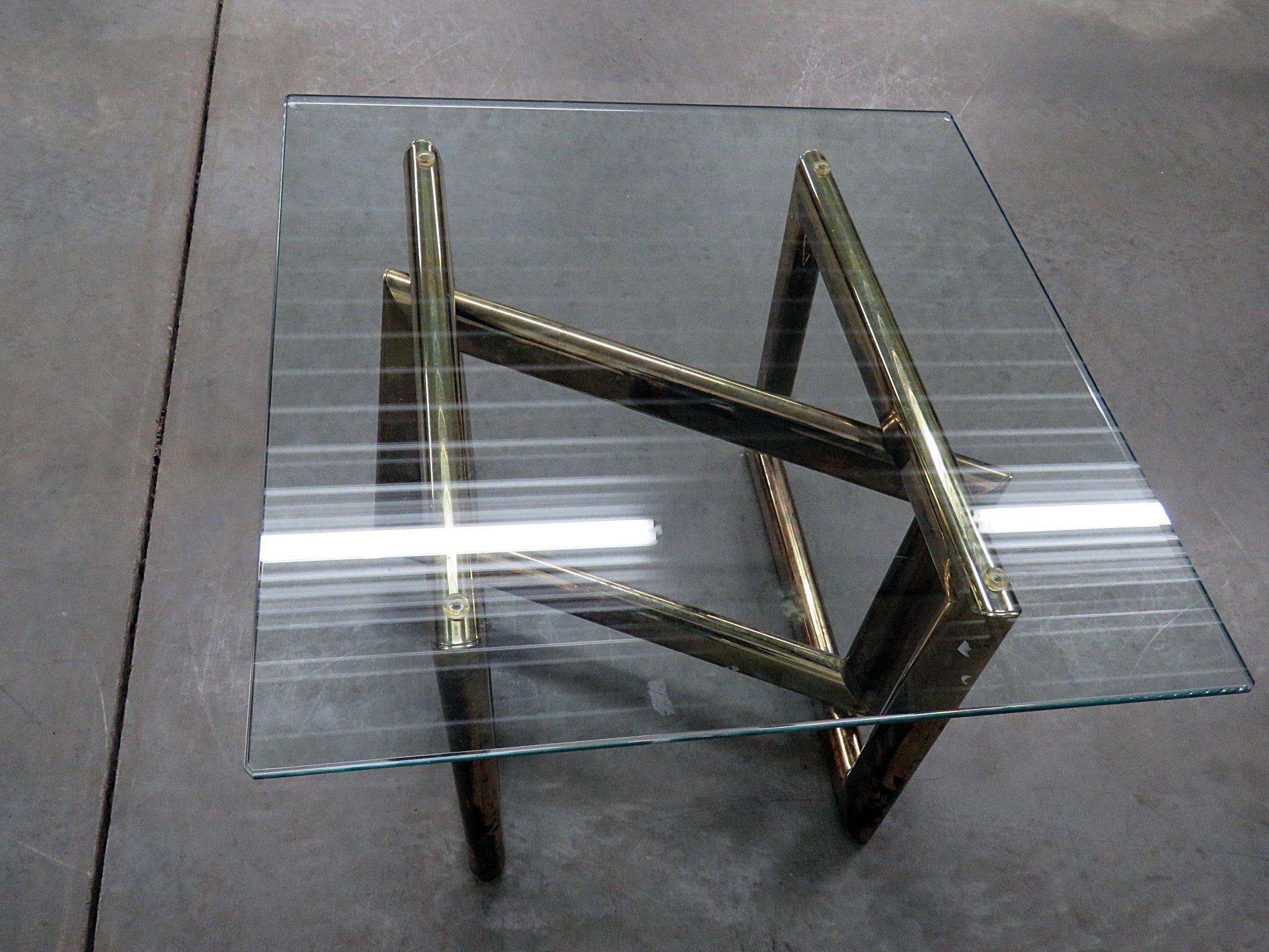 20th Century Industrial Style Glass Top Coffee Table