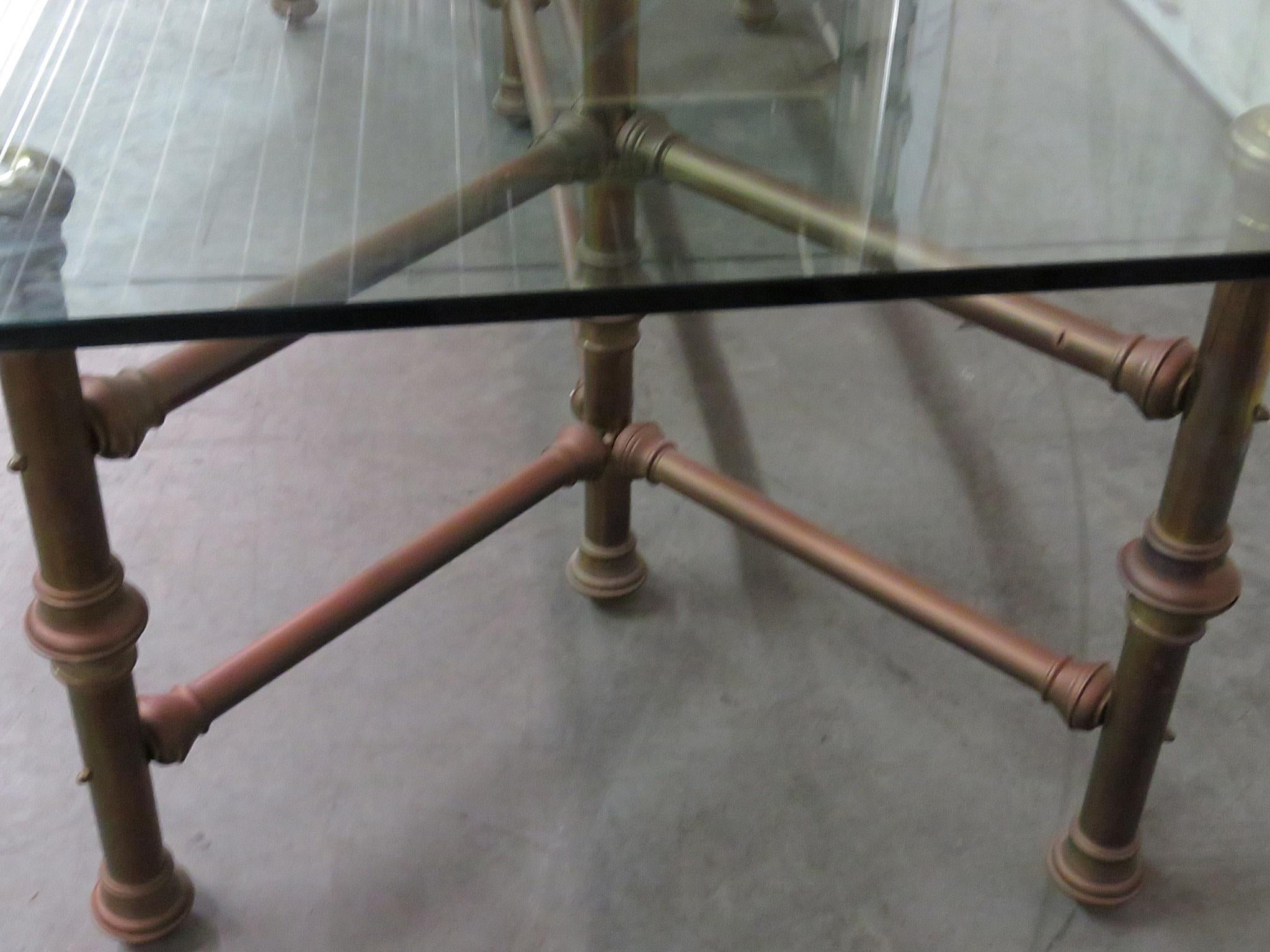 20th Century Industrial Style Glass Top Dining Room Table