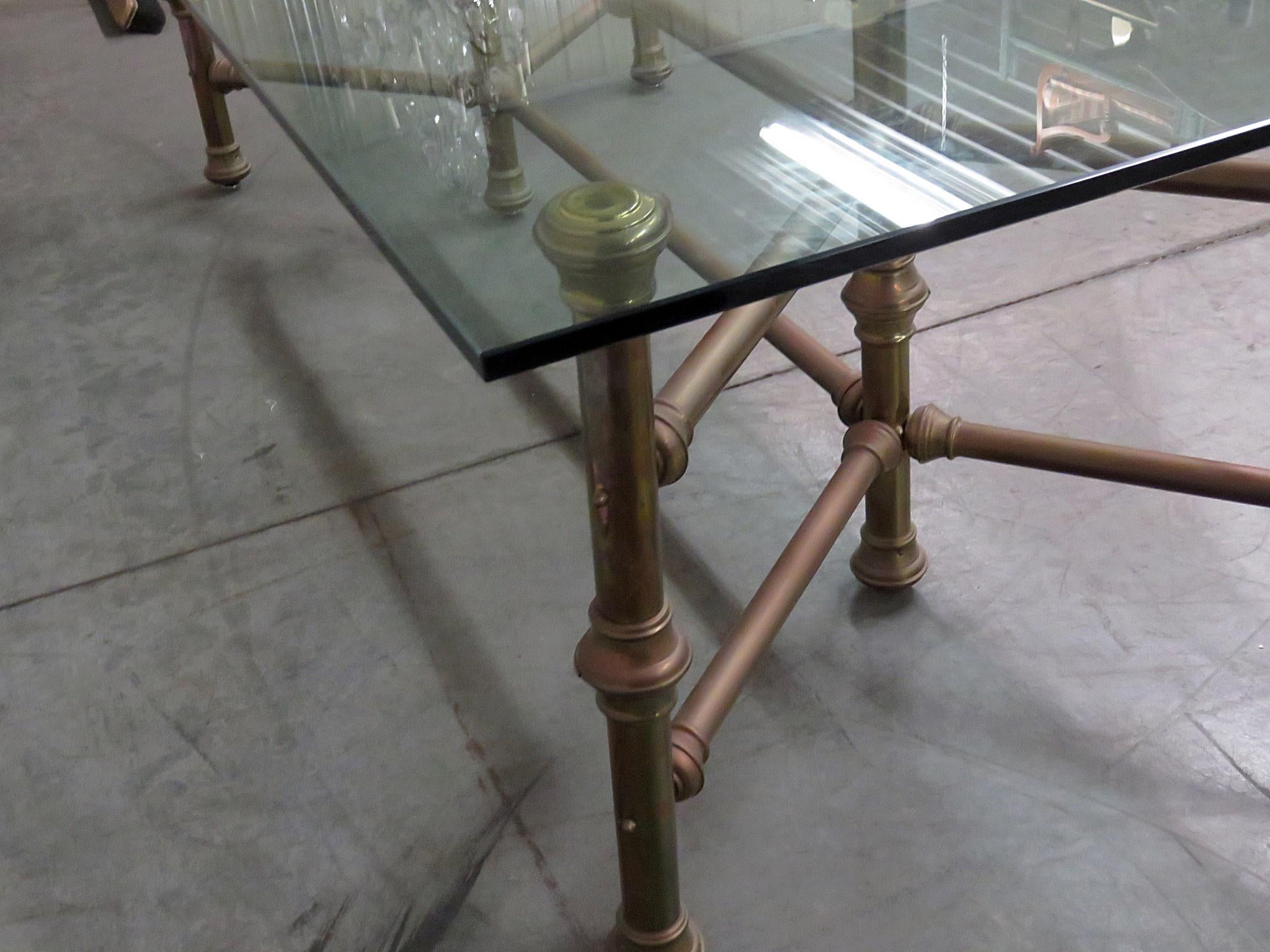 Metal Industrial Style Glass Top Dining Room Table