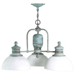 Industrial Style Green Finish Pendant Light 3 White Shades