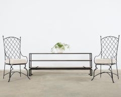 Industrial Style Iron Faux Parchment Leather Console Table