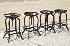 Industrial Style Iron Frame Adjustable Height Swivel Bar Stools - Set of 4