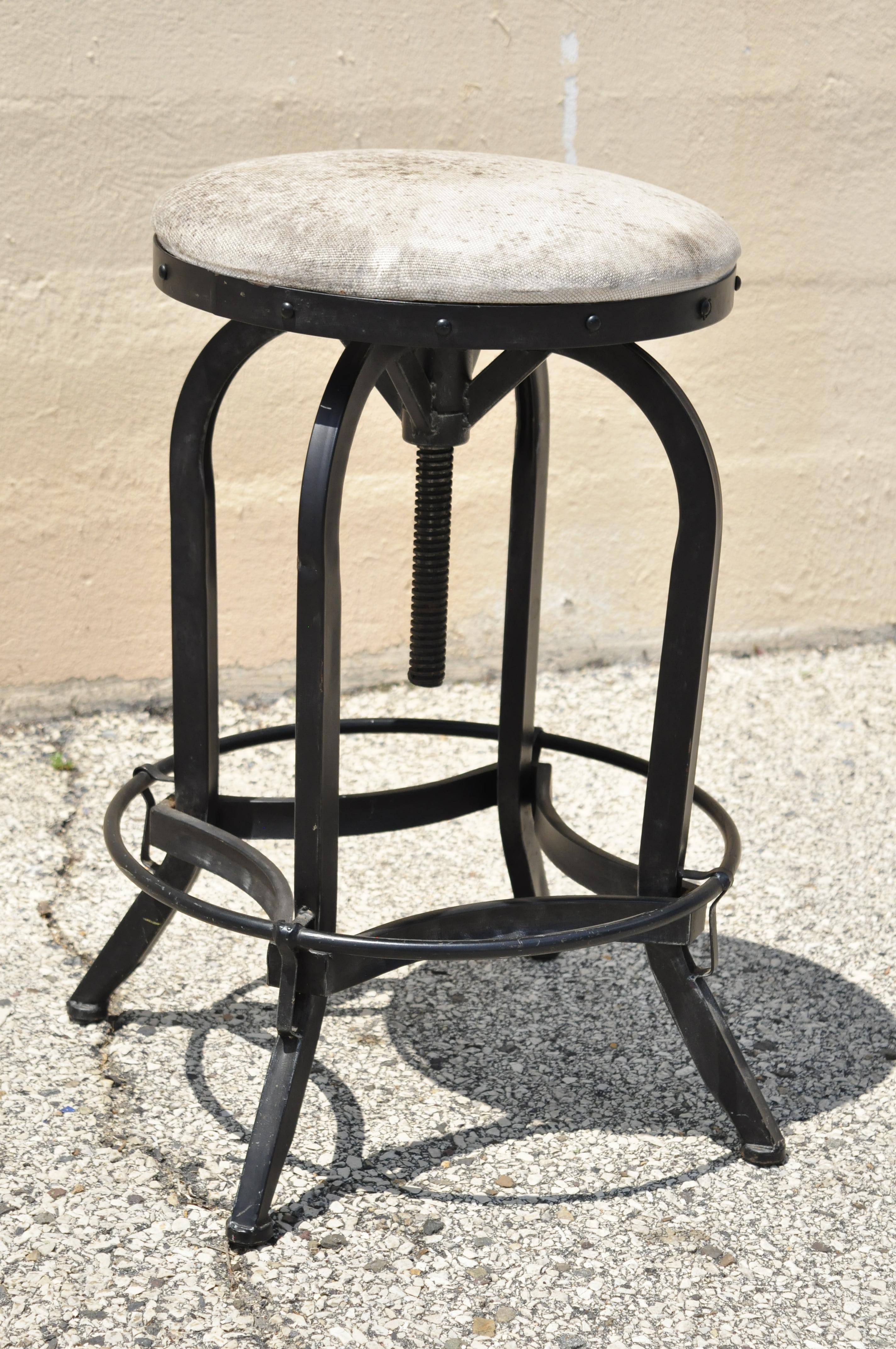 Chinese Industrial Style Iron Frame Adjustable Height Swivel Bar Stools - Set of 4